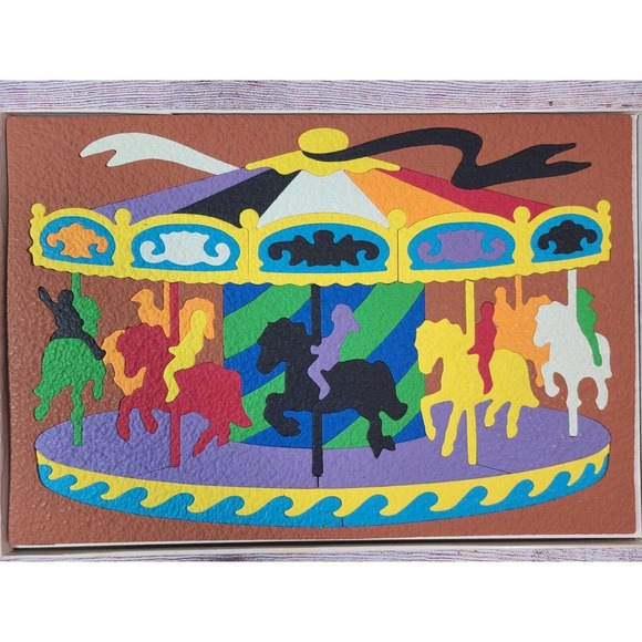 Vintage Lauri Crepe Foam Rubber Merry Go Round Carousel Puzzle #2180 1979